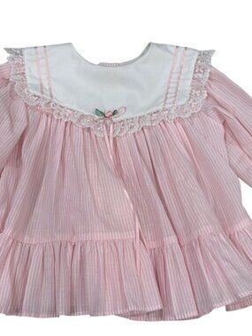 Bryan Baby Girls Pink White Striped Dress Lace Collar Long Sleeves 12 Months